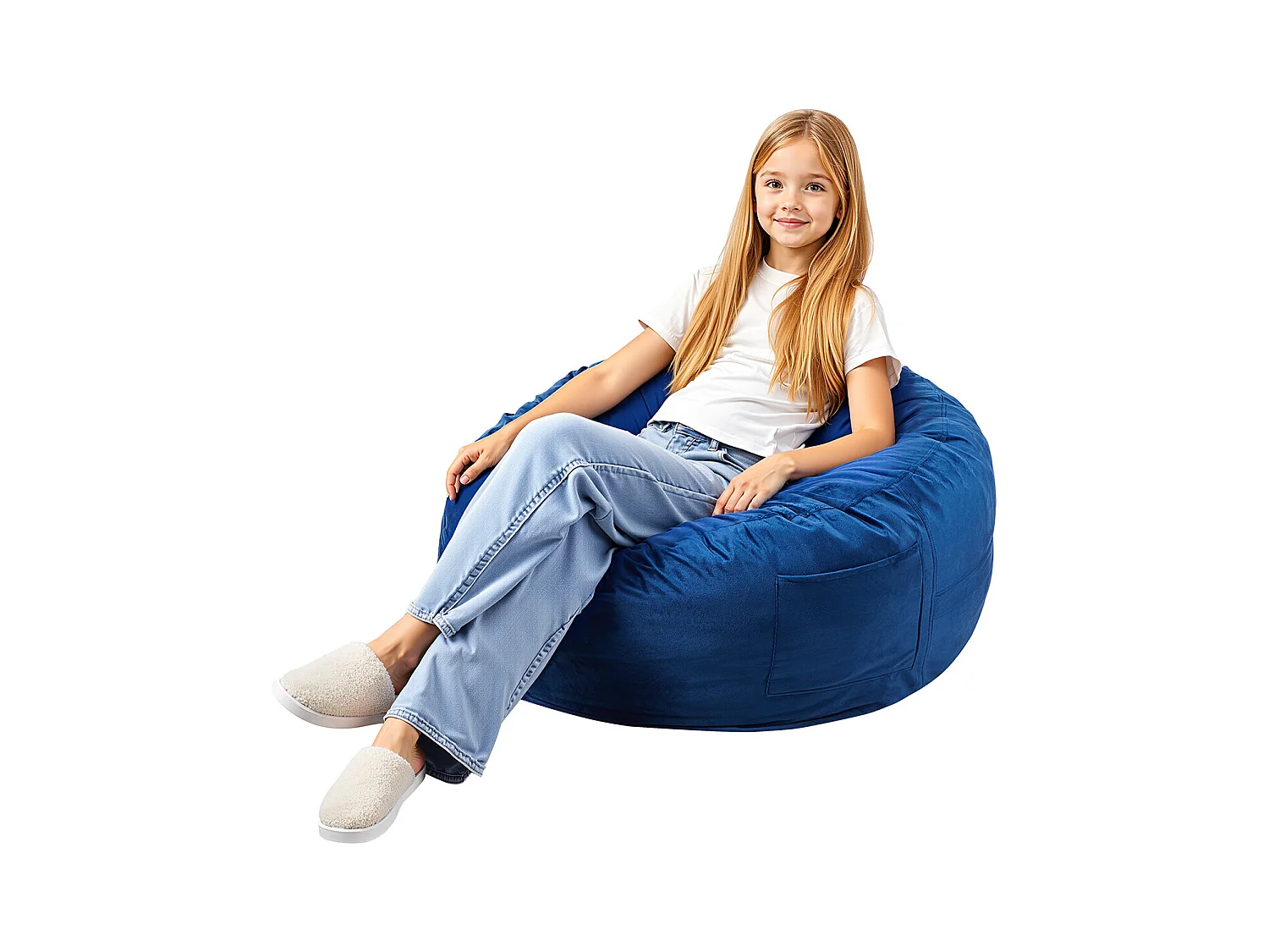 Pouf Rond SucceBuy de 90 cm - Housse Amovible et Lavable. Rempli de Mousse à Mémoire de Forme 25D, Velours Hollandais Doux, Bleu
