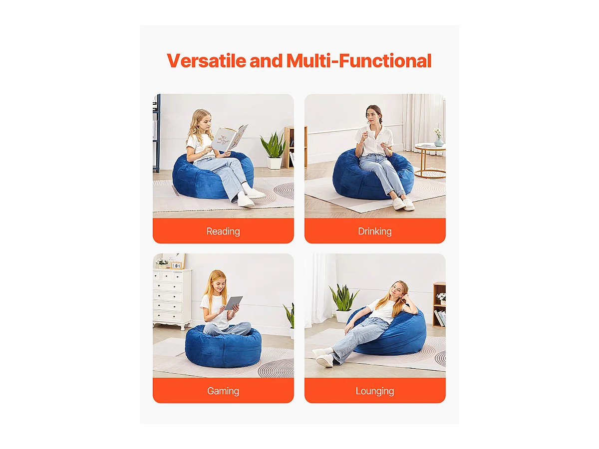 Pouf Rond SucceBuy de 90 cm - Housse Amovible et Lavable. Rempli de Mousse à Mémoire de Forme 25D, Velours Hollandais Doux, Bleu