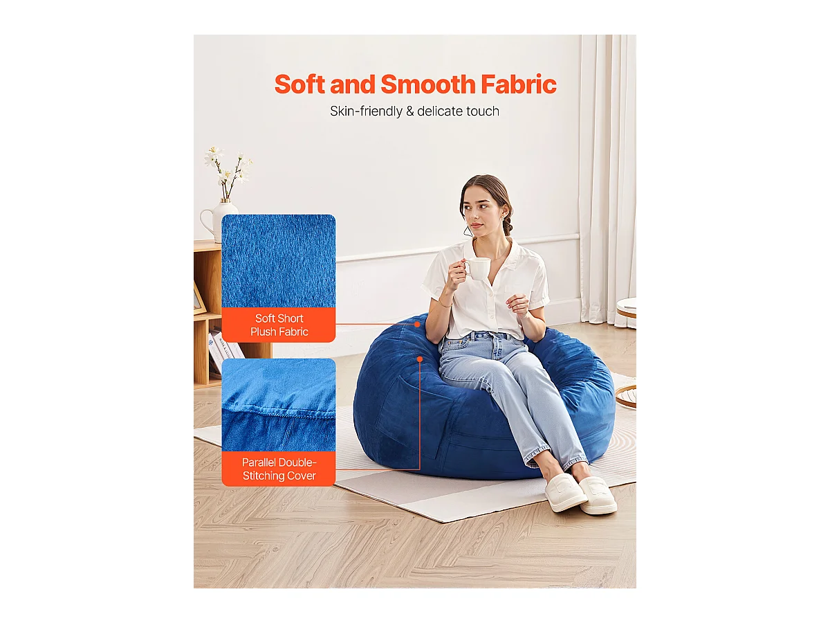 Pouf Rond SucceBuy de 90 cm - Housse Amovible et Lavable. Rempli de Mousse à Mémoire de Forme 25D, Velours Hollandais Doux, Bleu