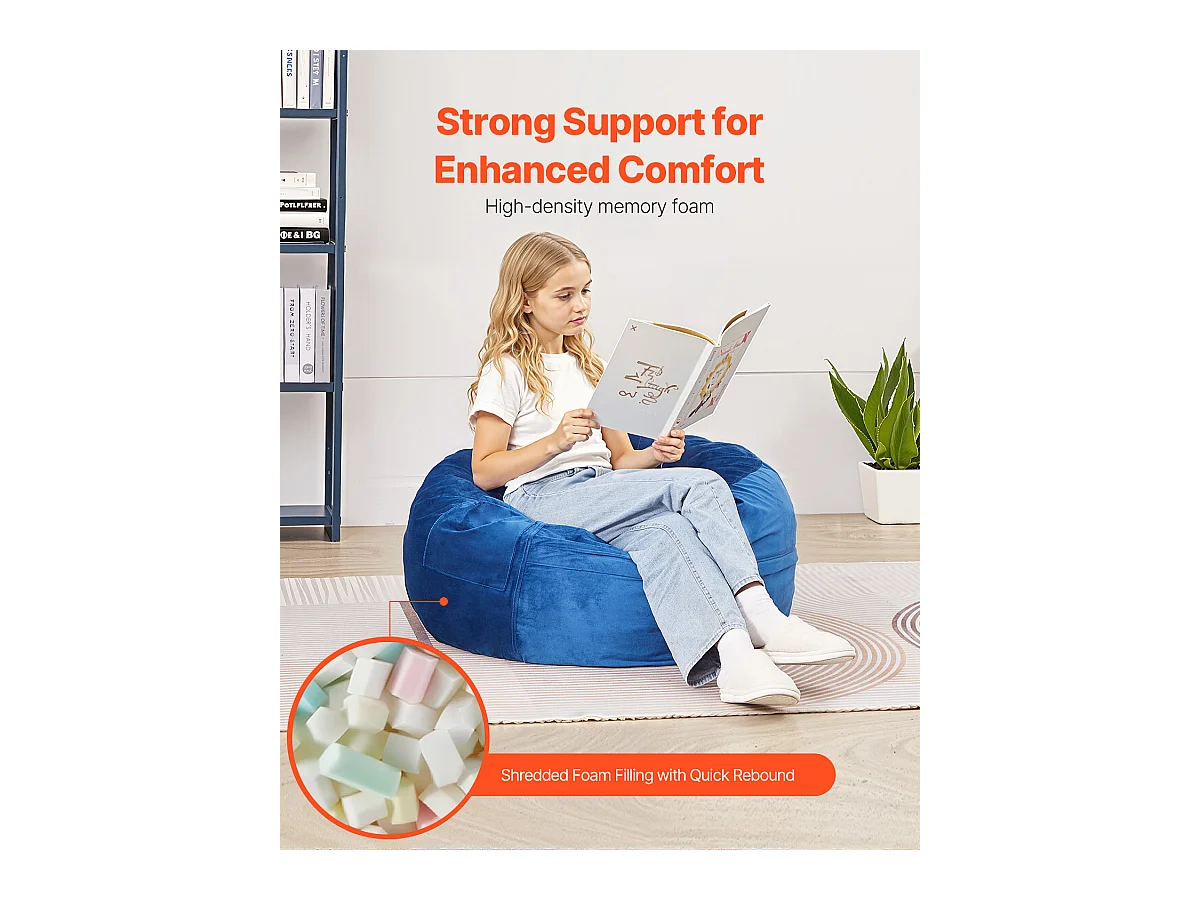 Pouf Rond SucceBuy de 90 cm - Housse Amovible et Lavable. Rempli de Mousse à Mémoire de Forme 25D, Velours Hollandais Doux, Bleu