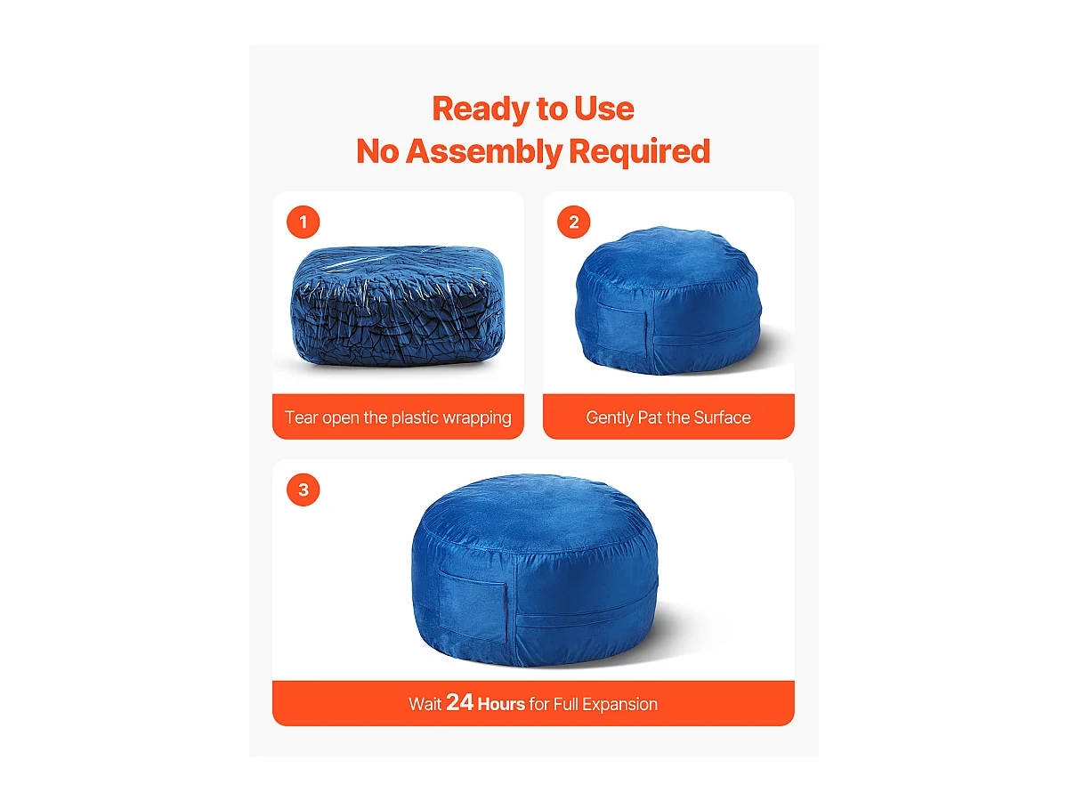 Pouf Rond SucceBuy de 90 cm - Housse Amovible et Lavable. Rempli de Mousse à Mémoire de Forme 25D, Velours Hollandais Doux, Bleu