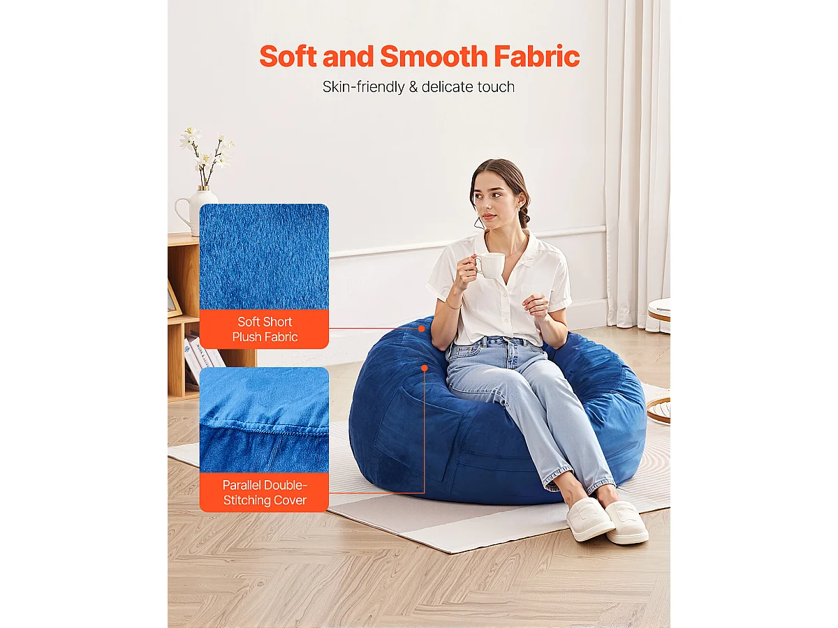 Pouf Rond SucceBuy de 90 cm - Housse Amovible et Lavable. Rempli de Mousse à Mémoire de Forme 25D, Velours Hollandais Doux, Bleu