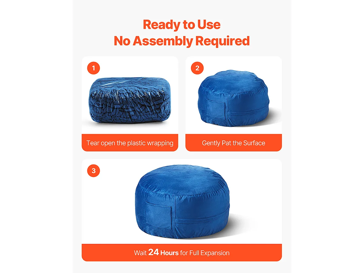 Pouf Rond SucceBuy de 90 cm - Housse Amovible et Lavable. Rempli de Mousse à Mémoire de Forme 25D, Velours Hollandais Doux, Bleu