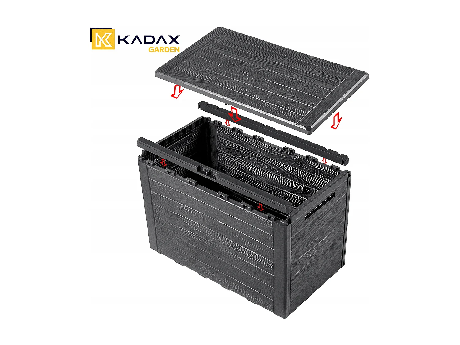 Coffre de jardin KADAX, coffre de rangement en plastique, coffre de jardin pour ranger coussins, jouets pour enfants et coussins d'assise (190 l, anthracite)