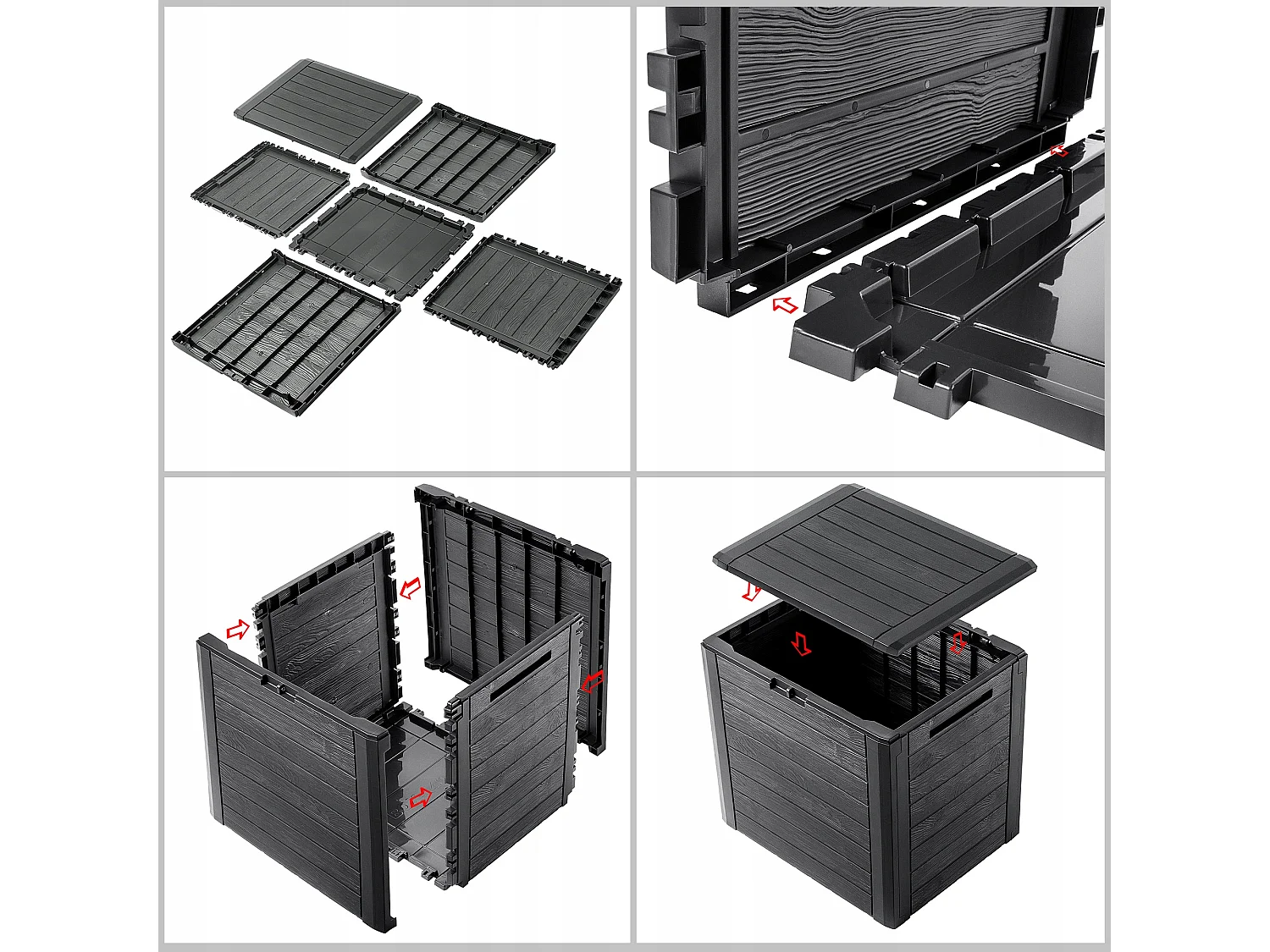 Coffre de jardin KADAX, coffre de rangement en plastique, coffre de jardin pour ranger coussins, jouets pour enfants et coussins d'assise (140 l, anthracite)