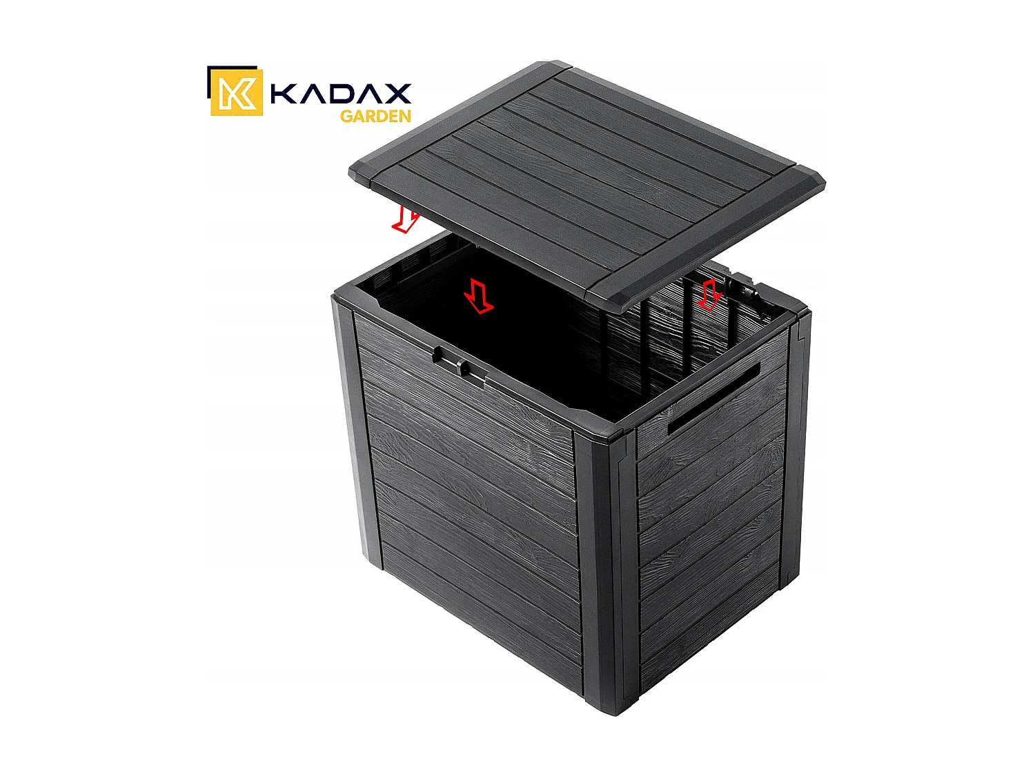 Coffre de jardin KADAX, coffre de rangement en plastique, coffre de jardin pour ranger coussins, jouets pour enfants et coussins d'assise (140 l, anthracite)