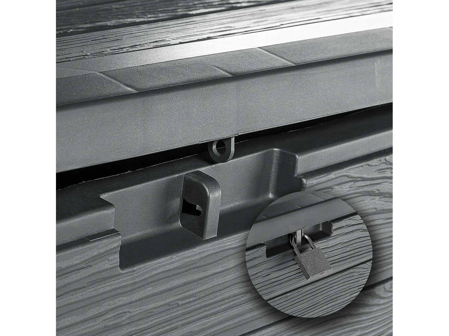 Coffre de jardin KADAX, coffre de rangement en plastique, coffre de jardin pour ranger coussins, jouets pour enfants et coussins d'assise (140 l, anthracite)