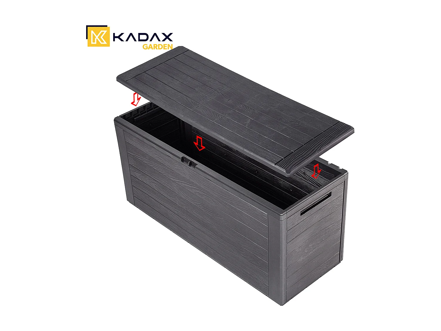 Coffre de jardin KADAX, coffre de rangement en plastique, coffre de jardin pour ranger coussins, jouets pour enfants et coussins d'assise (280 litres, marron foncé)