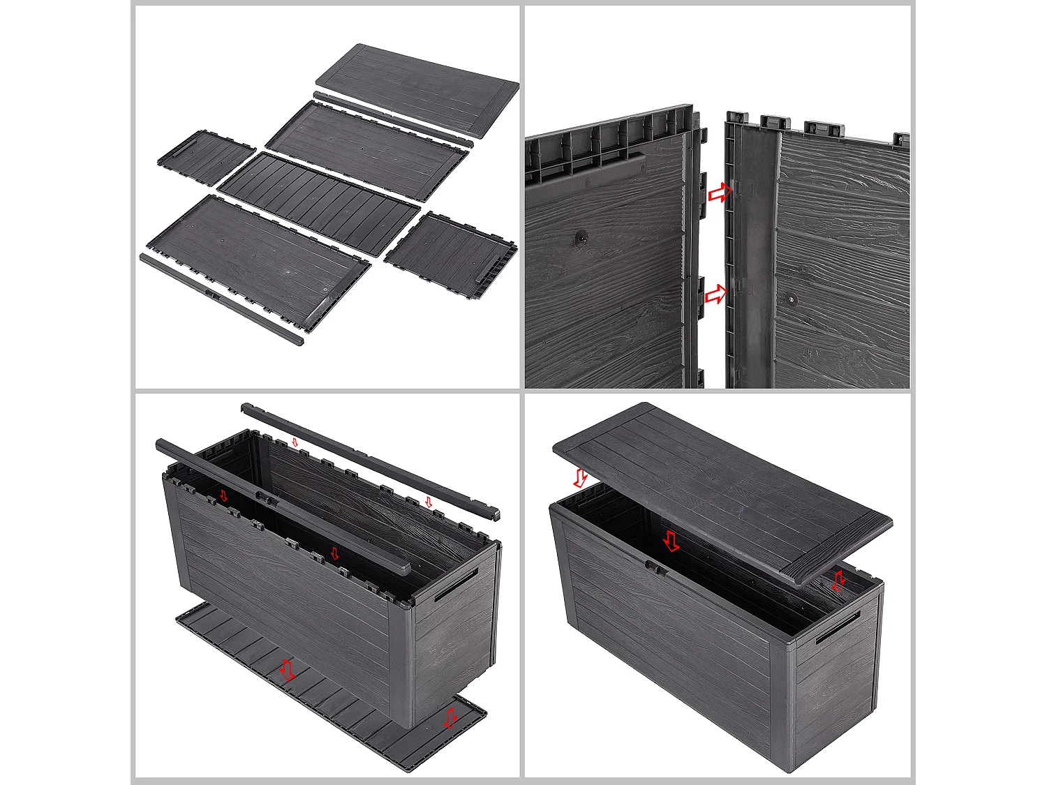 Coffre de jardin KADAX, coffre de rangement en plastique, coffre de jardin pour ranger coussins, jouets pour enfants et coussins d'assise (280 litres, marron foncé)