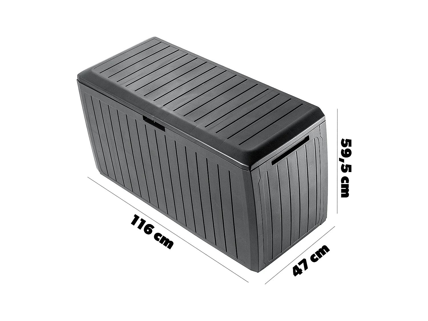 KADAX Tuinkist, 116,6 x 47 x 59,5 cm, opbergdoos van kunststof, 290 liter, met handgrepen en sluiting, tuinbox voor het opbergen van kussens, 290 l, antraciet