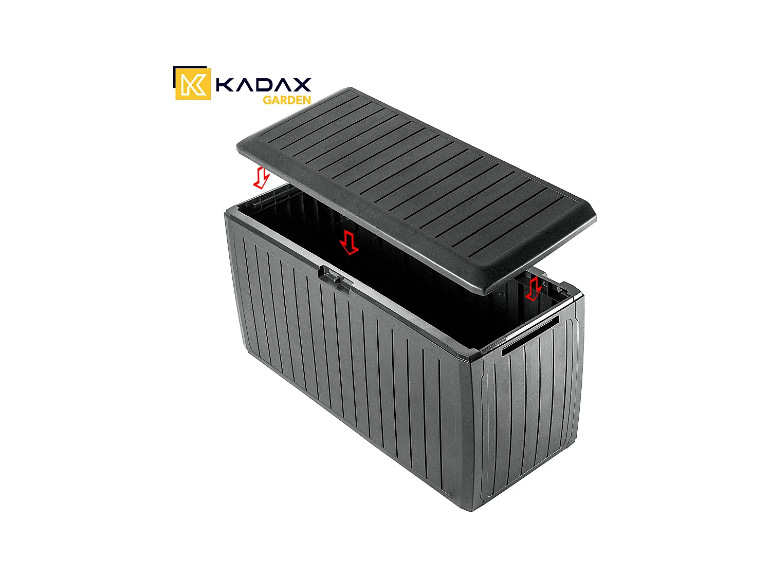 KADAX Tuinkist, 116,6 x 47 x 59,5 cm, opbergdoos van kunststof, 290 liter, met handgrepen en sluiting, tuinbox voor het opbergen van kussens, 290 l, antraciet