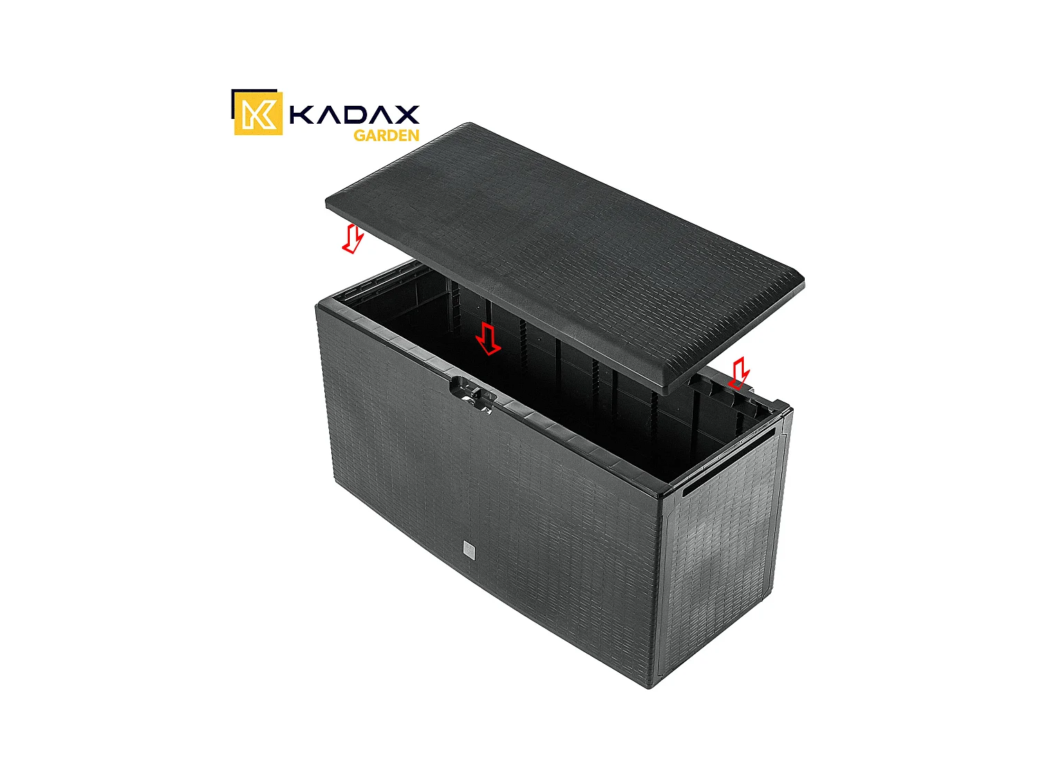 Coffre de jardin KADAX, 114 x 47 x 59,4 cm, coffre de rangement en plastique, 290 litres, avec poignées et fermeture (290 l, anthracite)