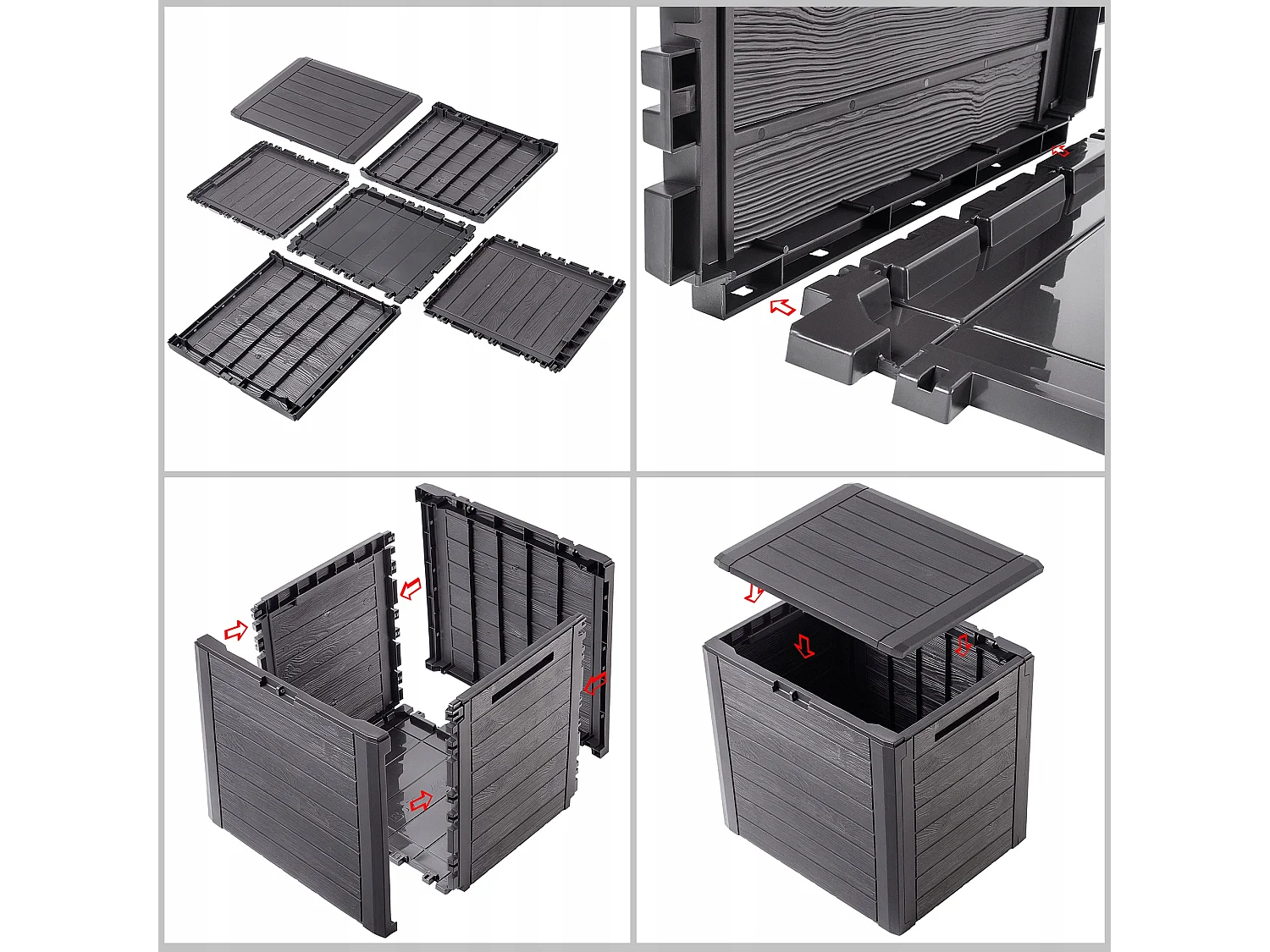 Coffre de jardin KADAX, coffre de rangement en plastique, coffre de jardin pour ranger coussins, jouets pour enfants et coussins d'assise (140 l, marron foncé)