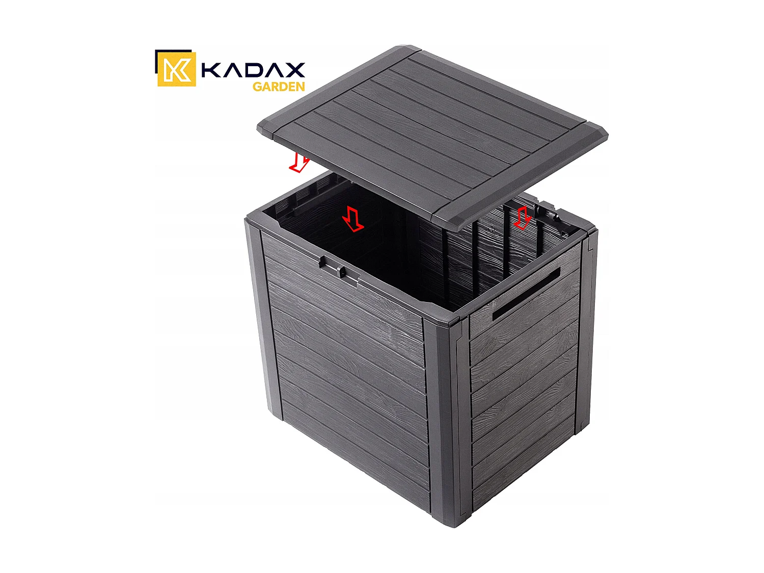 Coffre de jardin KADAX, coffre de rangement en plastique, coffre de jardin pour ranger coussins, jouets pour enfants et coussins d'assise (140 l, marron foncé)