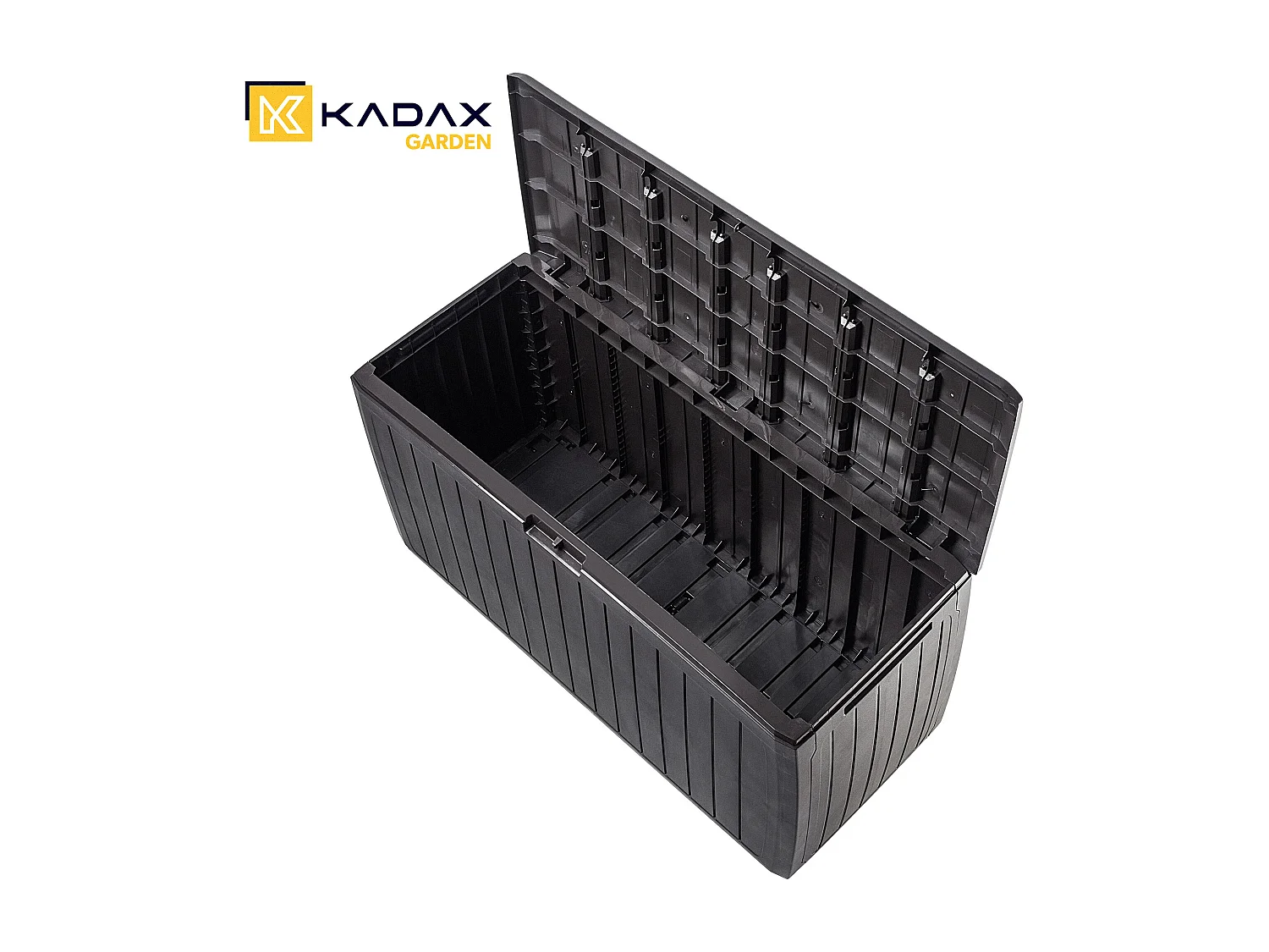 Coffre de jardin KADAX, 116,6 x 47 x 59,5 cm, coffre de rangement en plastique, coffre de jardin 290 l avec poignées et fermeture (290 l, marron foncé)