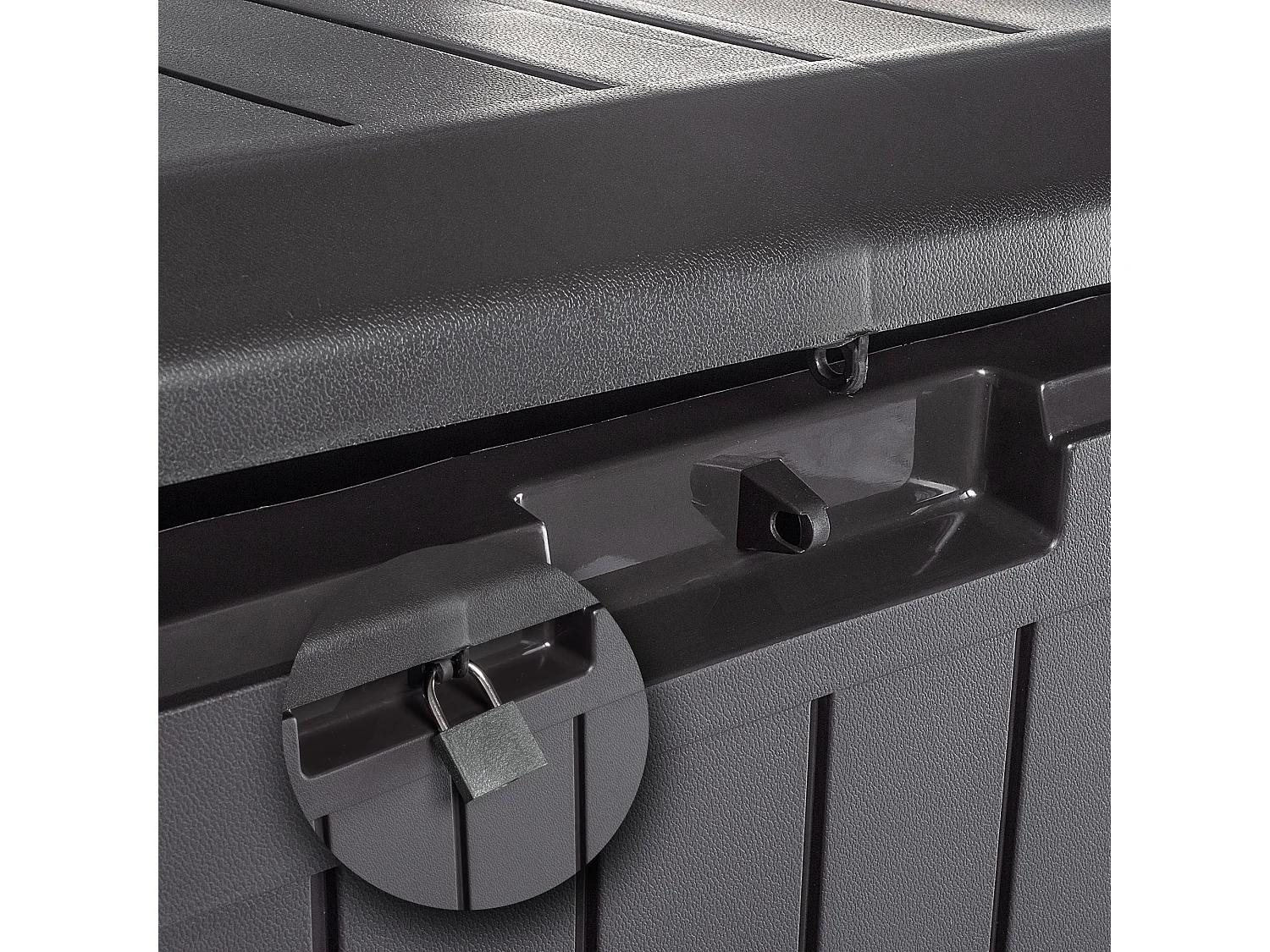 Coffre de jardin KADAX, 116,6 x 47 x 59,5 cm, coffre de rangement en plastique, coffre de jardin 290 l avec poignées et fermeture (290 l, marron foncé)