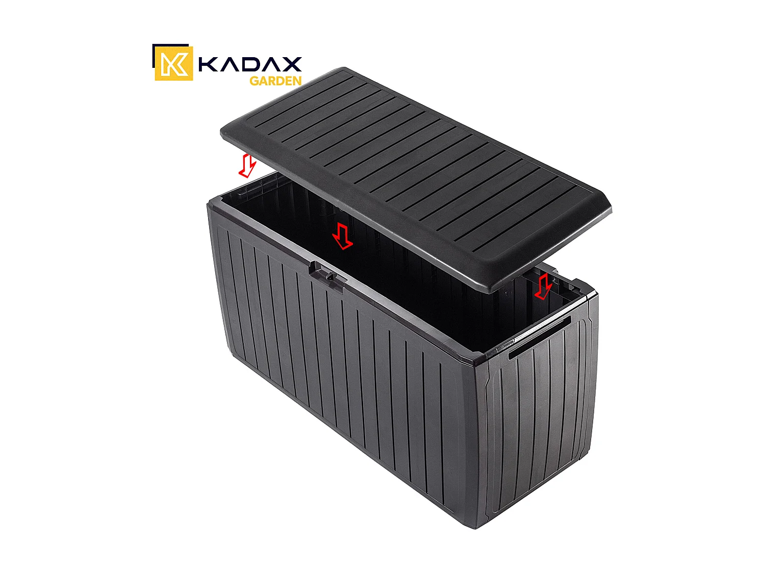 Coffre de jardin KADAX, 116,6 x 47 x 59,5 cm, coffre de rangement en plastique, coffre de jardin 290 l avec poignées et fermeture (290 l, marron foncé)