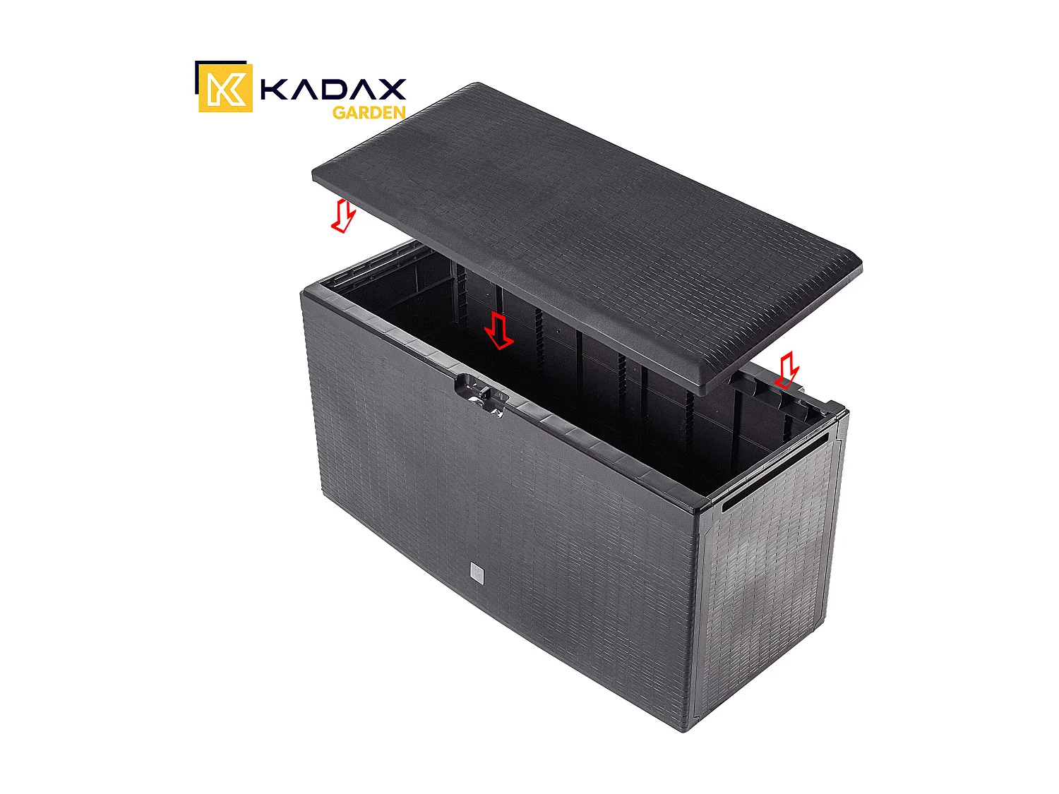 Coffre de jardin KADAX, 114 x 47 x 59,4 cm, coffre de rangement en plastique, 290 litres, coffre de jardin avec poignées et fermeture (290 l, marron foncé)