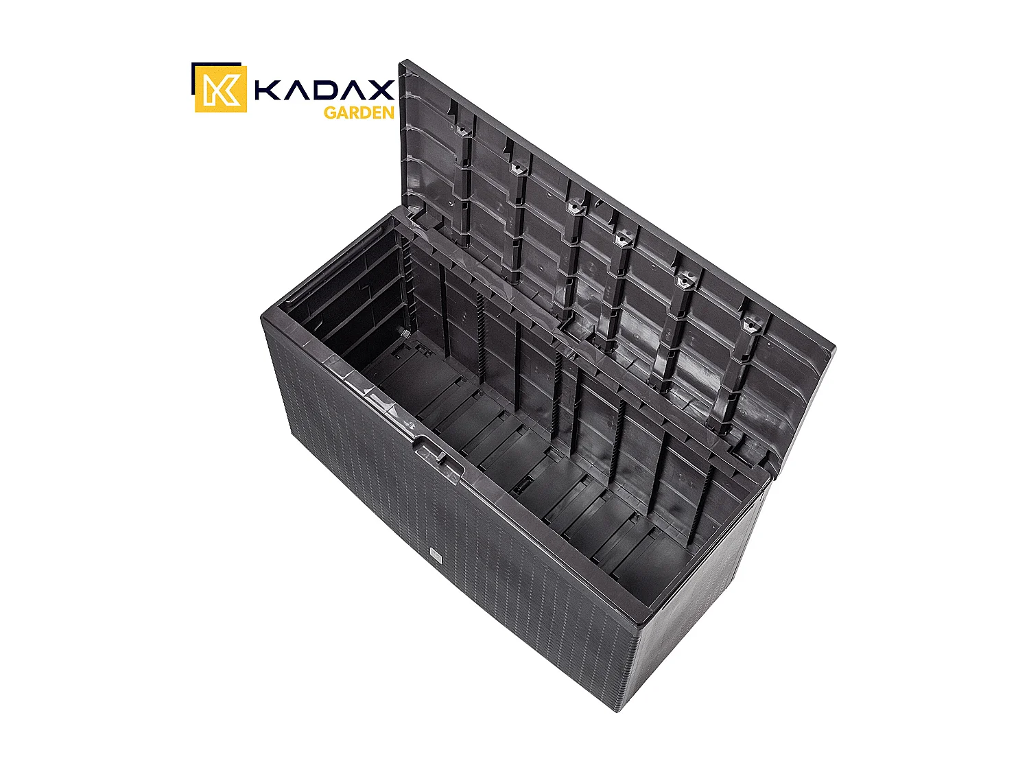 Coffre de jardin KADAX, 114 x 47 x 59,4 cm, coffre de rangement en plastique, 290 litres, coffre de jardin avec poignées et fermeture (290 l, marron foncé)