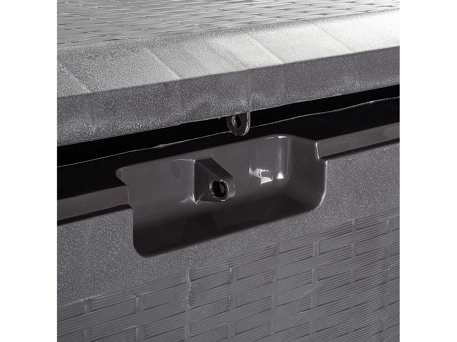 Coffre de jardin KADAX, 114 x 47 x 59,4 cm, coffre de rangement en plastique, 290 litres, coffre de jardin avec poignées et fermeture (290 l, marron foncé)