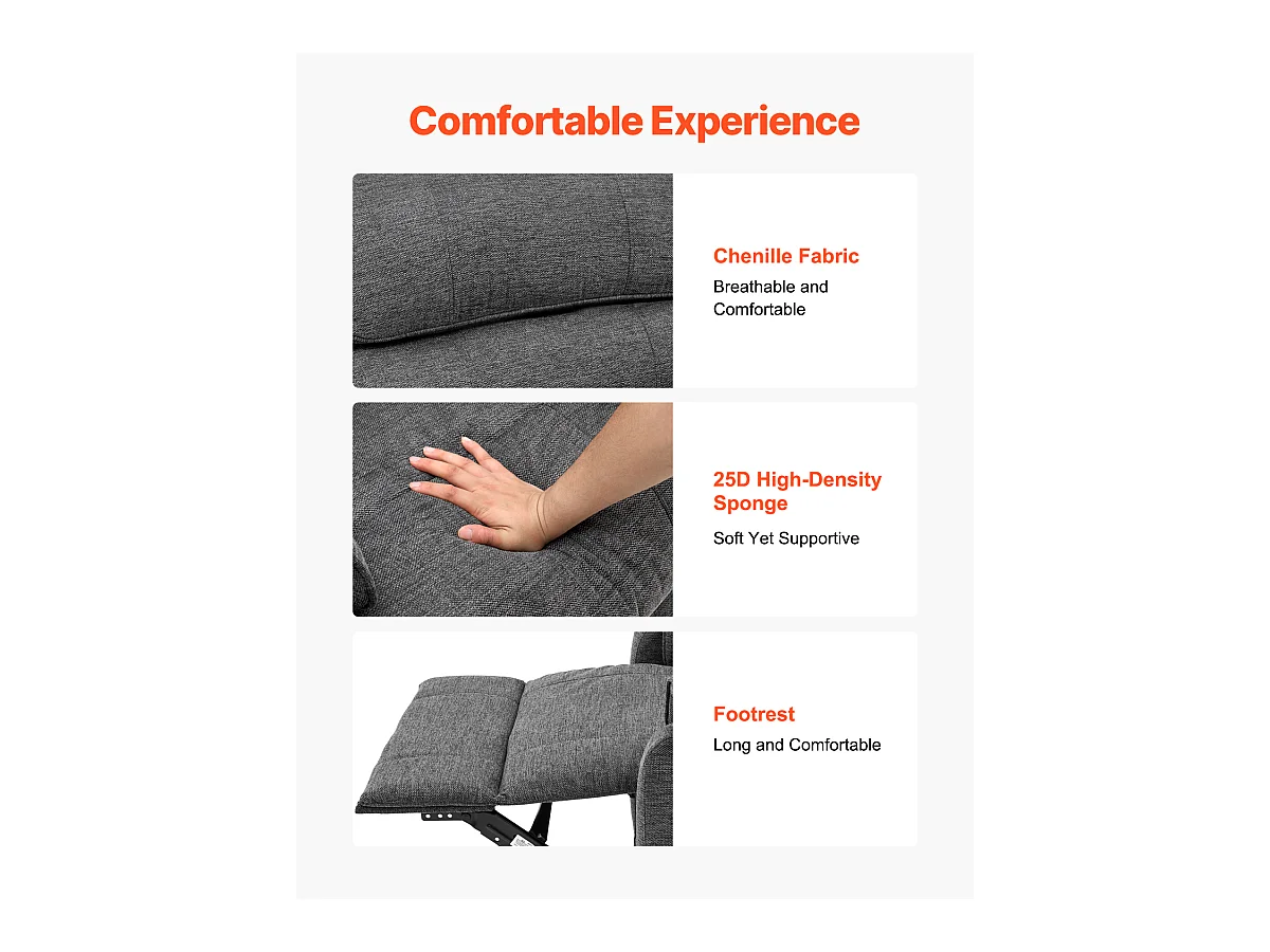 Fauteuil de Massage Électrique SucceBuy, Fauteuil Inclinable, Taille M, Gris Foncé, pour Personnes Âgées, Chauffant et Massant