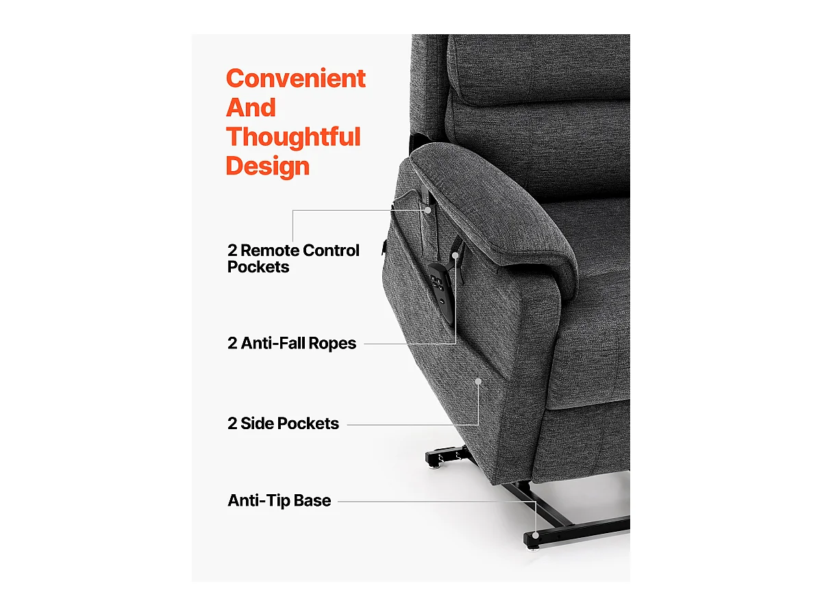 Fauteuil de Massage Électrique SucceBuy, Fauteuil Inclinable, Taille M, Gris Foncé, pour Personnes Âgées, Chauffant et Massant