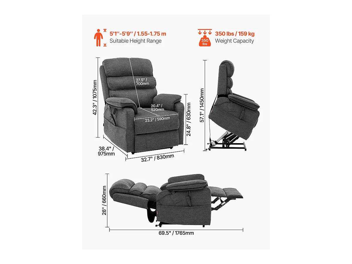 Sillón de Masaje Eléctrico SucceBuy, M, para Personas Mayores, Calefactor y Masajeador