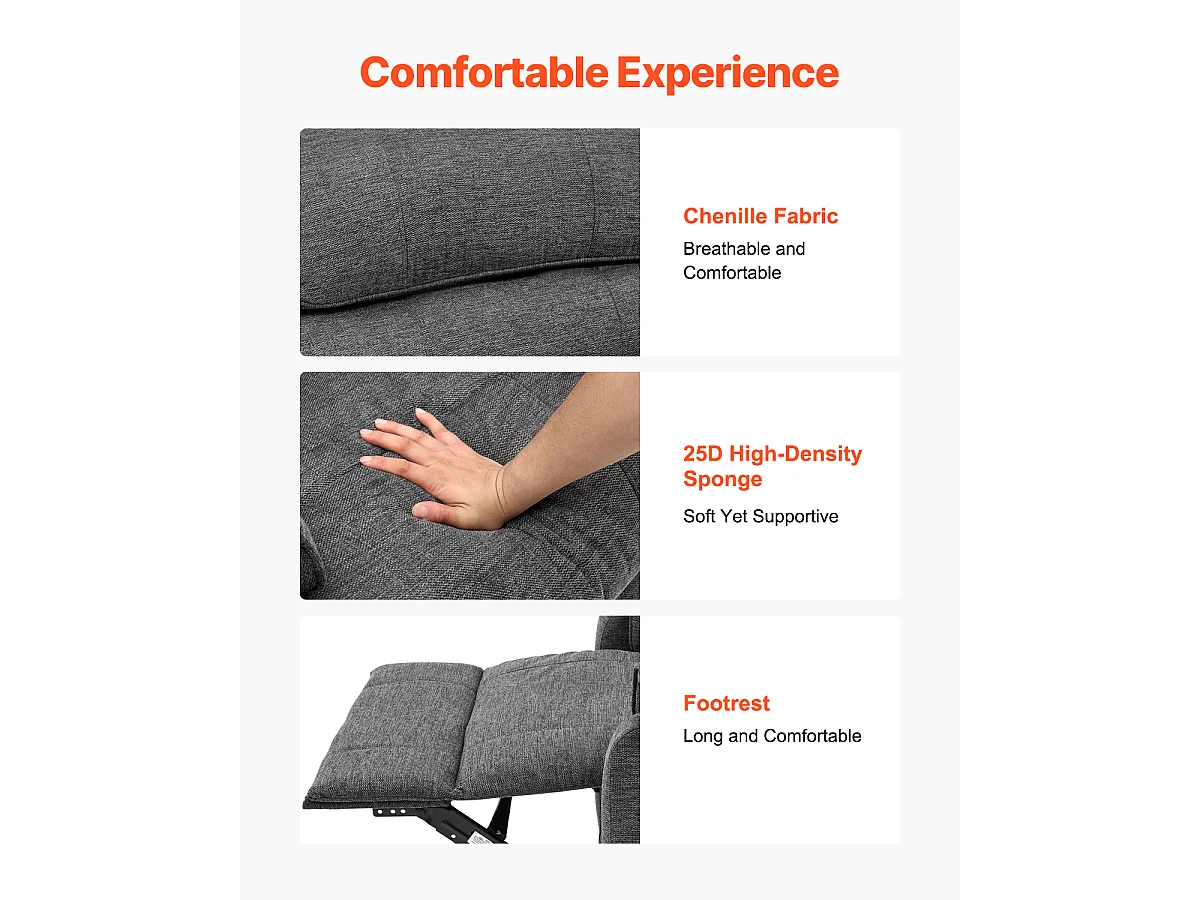 Fauteuil de Massage Électrique SucceBuy, Fauteuil Inclinable, Taille M, Gris Foncé, pour Personnes Âgées, Chauffant et Massant