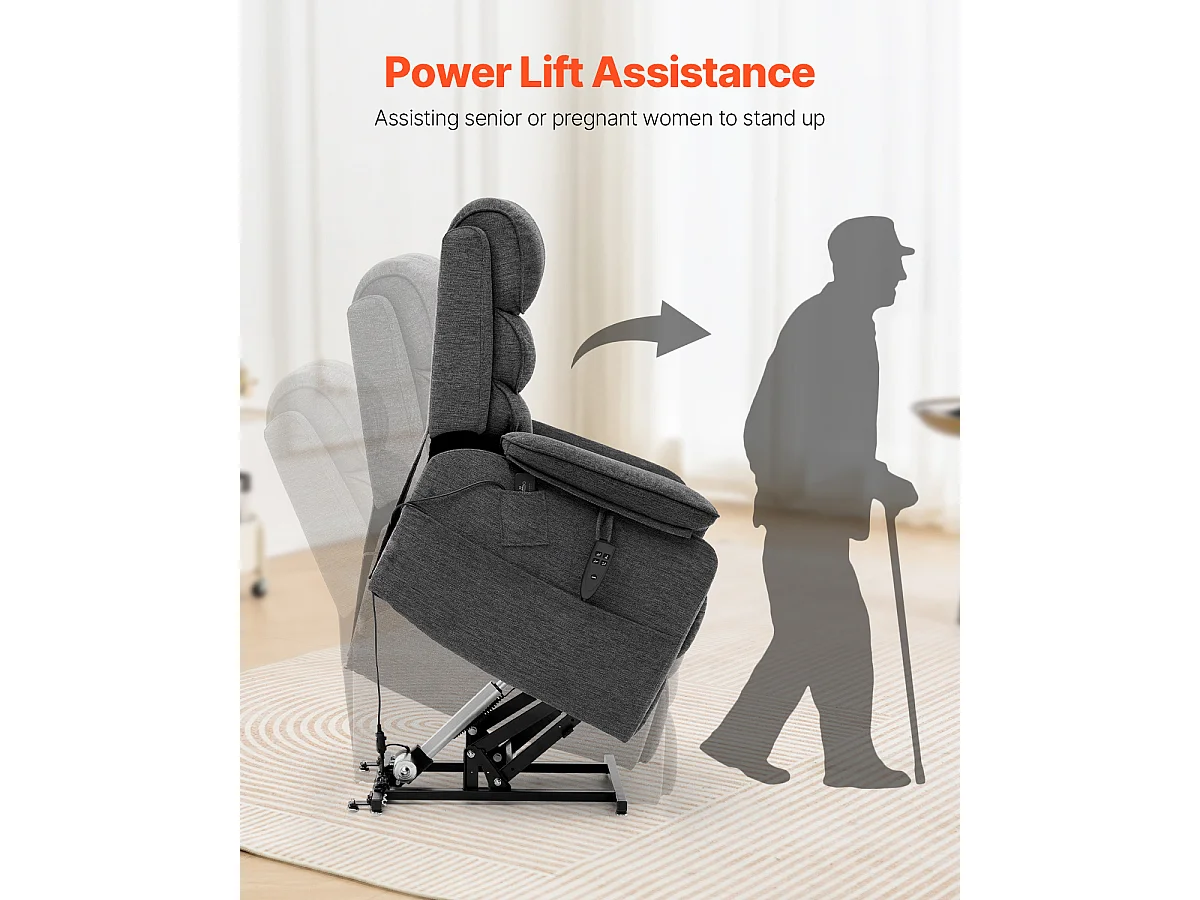 Fauteuil de Massage Électrique SucceBuy, Fauteuil Inclinable, Taille M, Gris Foncé, pour Personnes Âgées, Chauffant et Massant