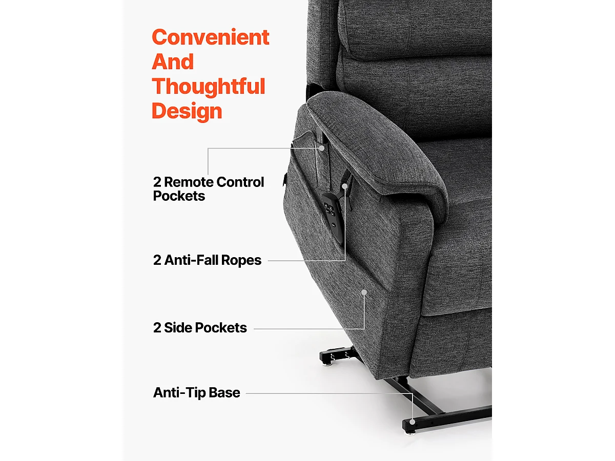 Fauteuil de Massage Électrique SucceBuy, Fauteuil Inclinable, Taille M, Gris Foncé, pour Personnes Âgées, Chauffant et Massant