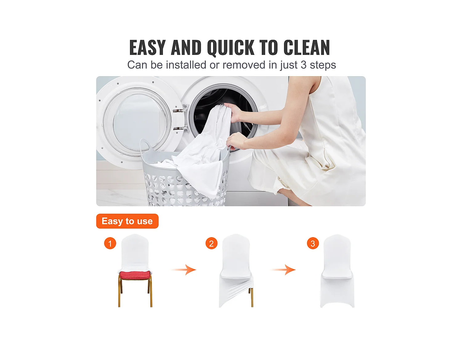 Housse de Chaise SucceBuy 12 pcs, Blanc, de Chaise Pliantes Blanches pour Mariage, Vacances, Banquet