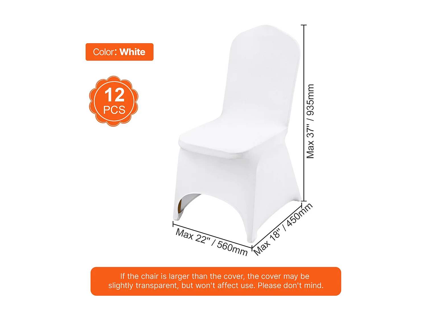 Housse de Chaise SucceBuy 12 pcs, Blanc, de Chaise Pliantes Blanches pour Mariage, Vacances, Banquet