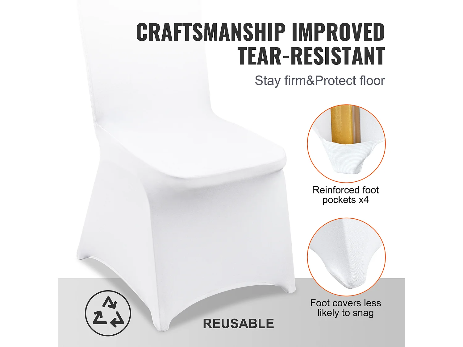 Housse de Chaise SucceBuy 12 pcs, Blanc, de Chaise Pliantes Blanches pour Mariage, Vacances, Banquet
