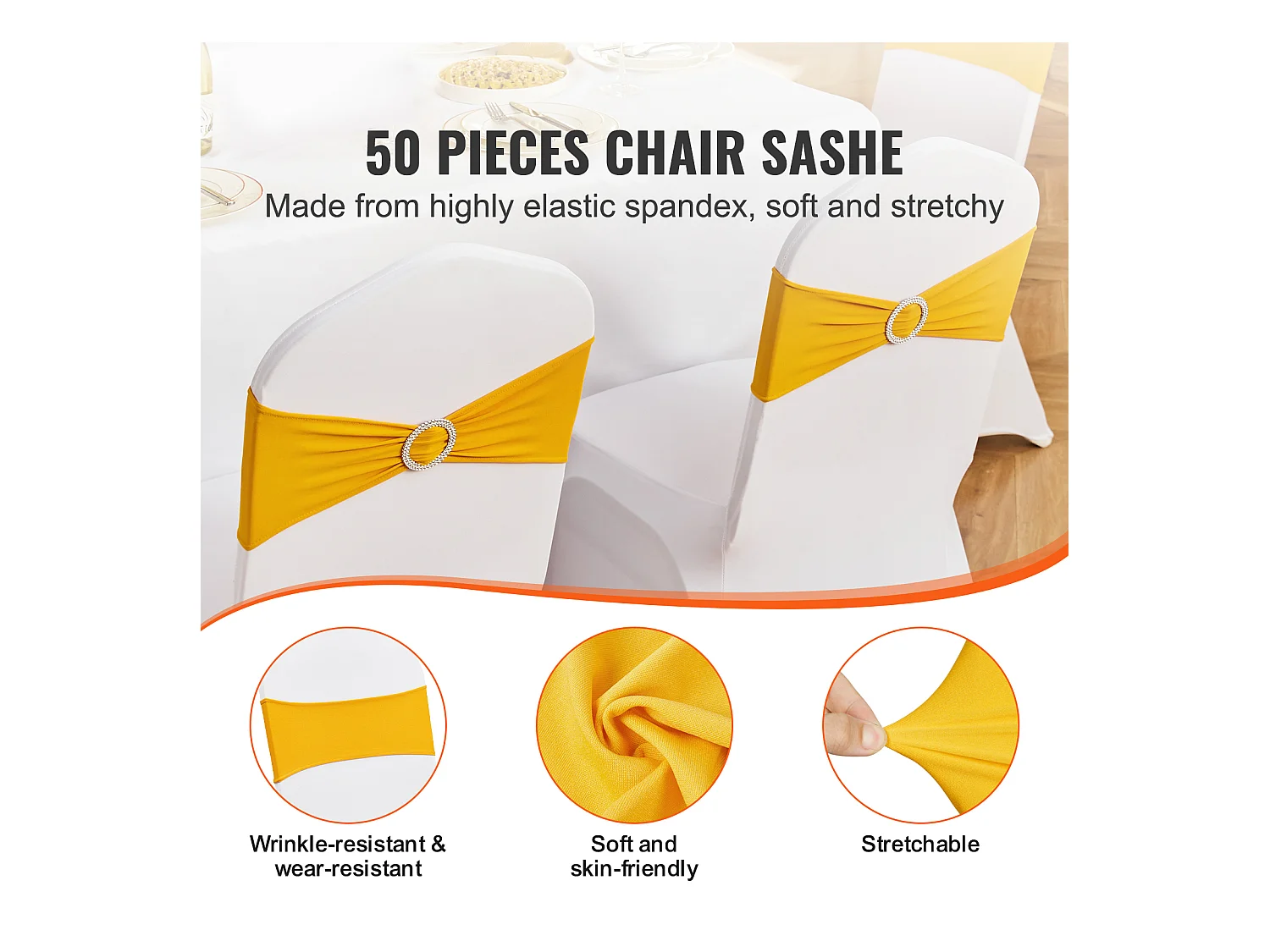 Housse de Chaise SucceBuy, 50 Pcs de Housse de Chaise Extensible Dorée, pour la Décoration de Chaise de Mariage, de Fête et Plus Encore