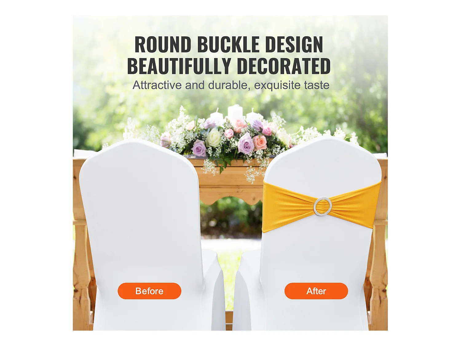 Housse de Chaise SucceBuy, 50 Pcs de Housse de Chaise Extensible Dorée, pour la Décoration de Chaise de Mariage, de Fête et Plus Encore