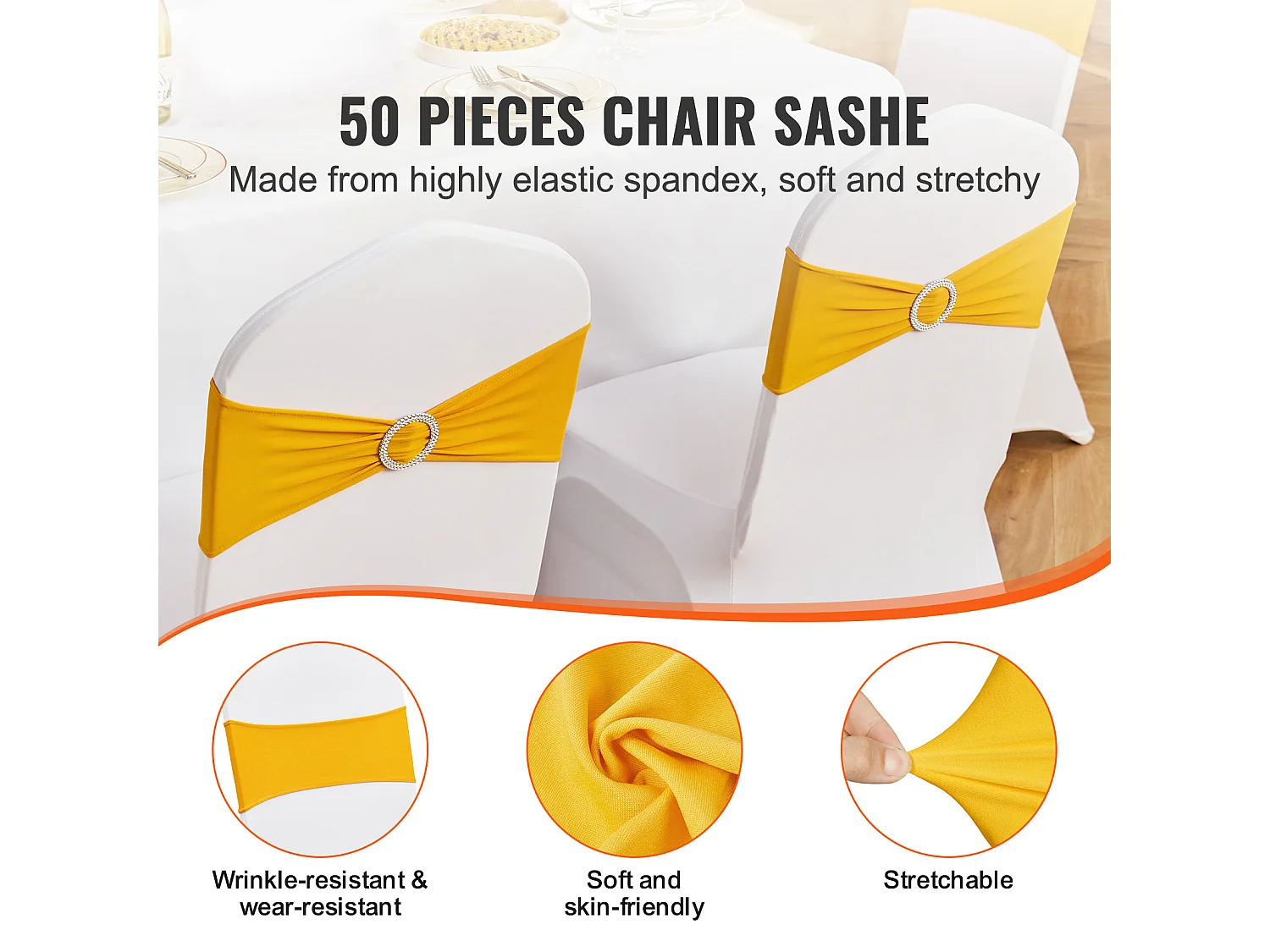 Housse de Chaise SucceBuy, 50 Pcs de Housse de Chaise Extensible Dorée, pour la Décoration de Chaise de Mariage, de Fête et Plus Encore