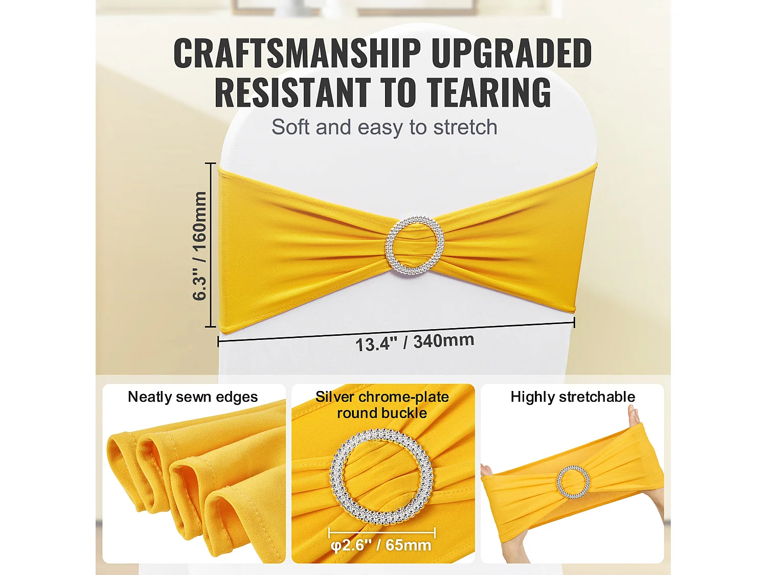 Housse de Chaise SucceBuy, 50 Pcs de Housse de Chaise Extensible Dorée, pour la Décoration de Chaise de Mariage, de Fête et Plus Encore