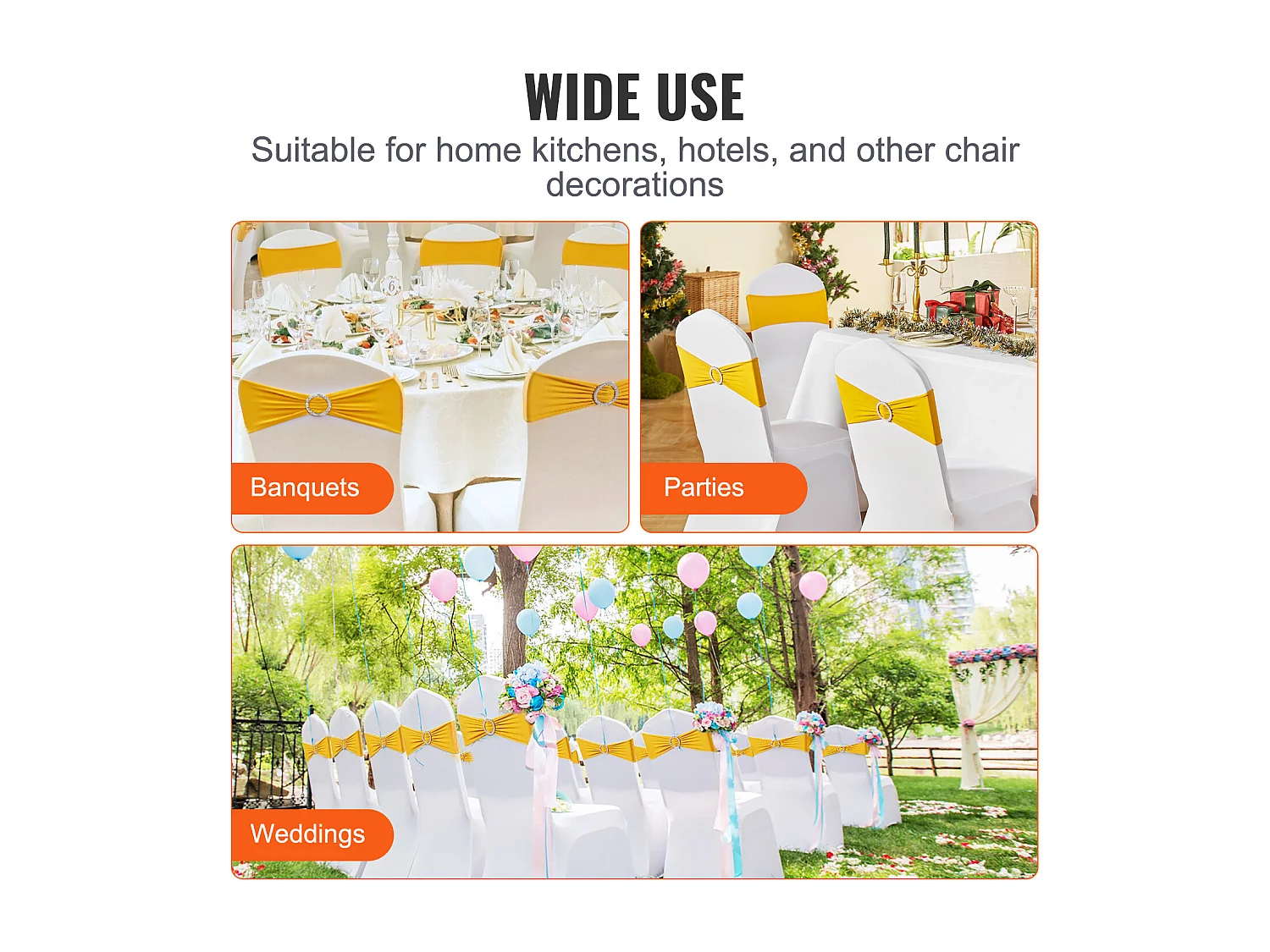 Housse de Chaise SucceBuy, 50 Pcs de Housse de Chaise Extensible Dorée, pour la Décoration de Chaise de Mariage, de Fête et Plus Encore