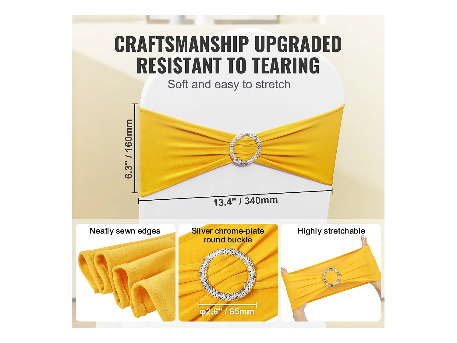 Housse de Chaise SucceBuy 30 pcs, Or et Blanc, de Chaise Pliantes avec Ceintures pour Fête et Mariage