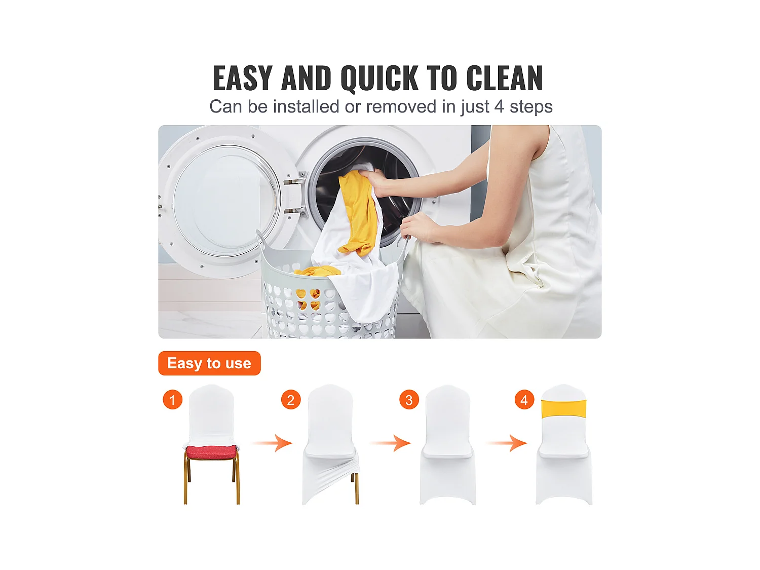 Housse de Chaise SucceBuy 30 pcs, Or et Blanc, de Chaise Pliantes avec Ceintures pour Fête et Mariage