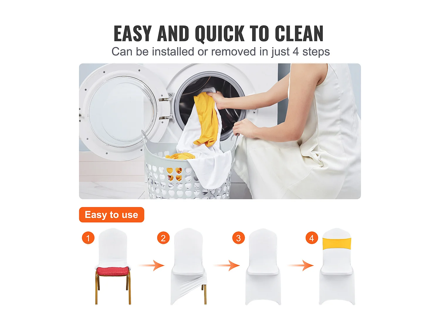 Housse de Chaise SucceBuy 30 pcs, Or et Blanc, de Chaise Pliantes avec Ceintures pour Fête et Mariage