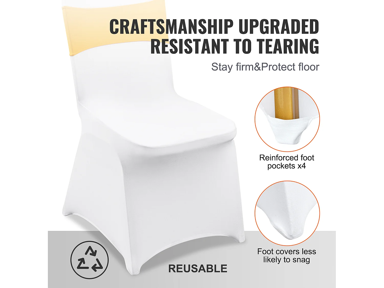 Housse de Chaise SucceBuy 30 pcs, Or et Blanc, de Chaise Pliantes avec Ceintures pour Fête et Mariage
