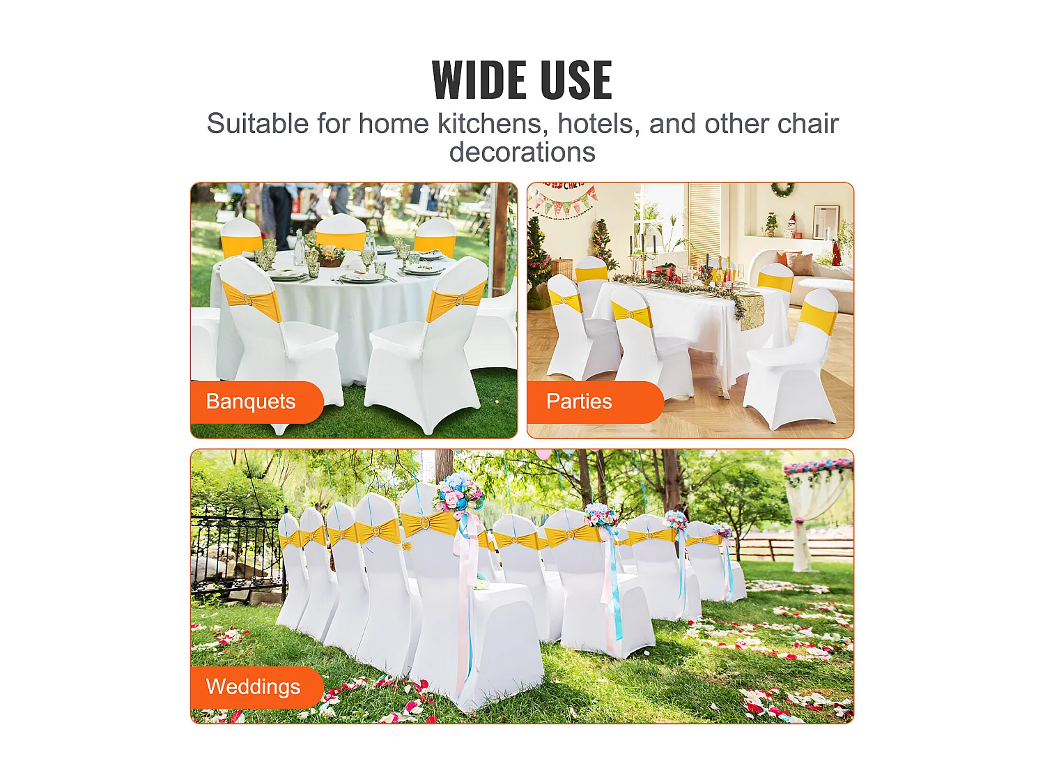 Housse de Chaise SucceBuy 30 pcs, Or et Blanc, de Chaise Pliantes avec Ceintures pour Fête et Mariage