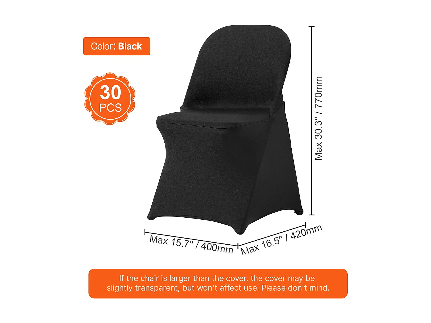 Housse de Chaise SucceBuy, 30 Pcs, Noir, Housses de Chaise Pliantes en Élasthanne Extensible, pour le Mariage, les Vacances, le Banquet, la Fête, la Célébration