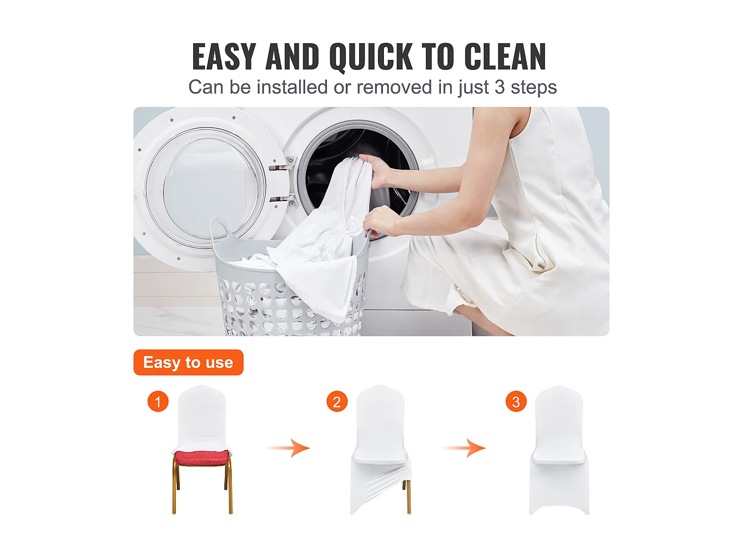 Housse de Chaise SucceBuy, Housses de Chaise Pliantes en Élasthanne Extensible, 30 Pcs, Blanc, pour des Chaises Pliantes et des Moments Spéciaux