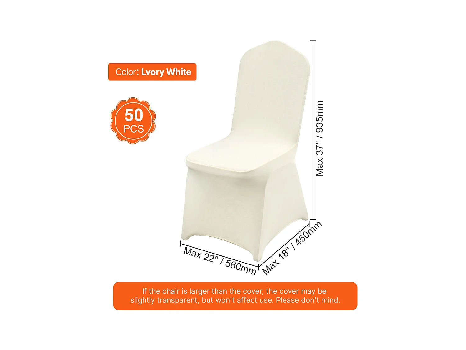 Housse de Chaise SucceBuy, 50 Pcs, Blanc Ivoire, Housses de Chaise Pliantes en Élasthanne Extensible, pour Diverses Occasions Comme les Mariages et les Fêtes