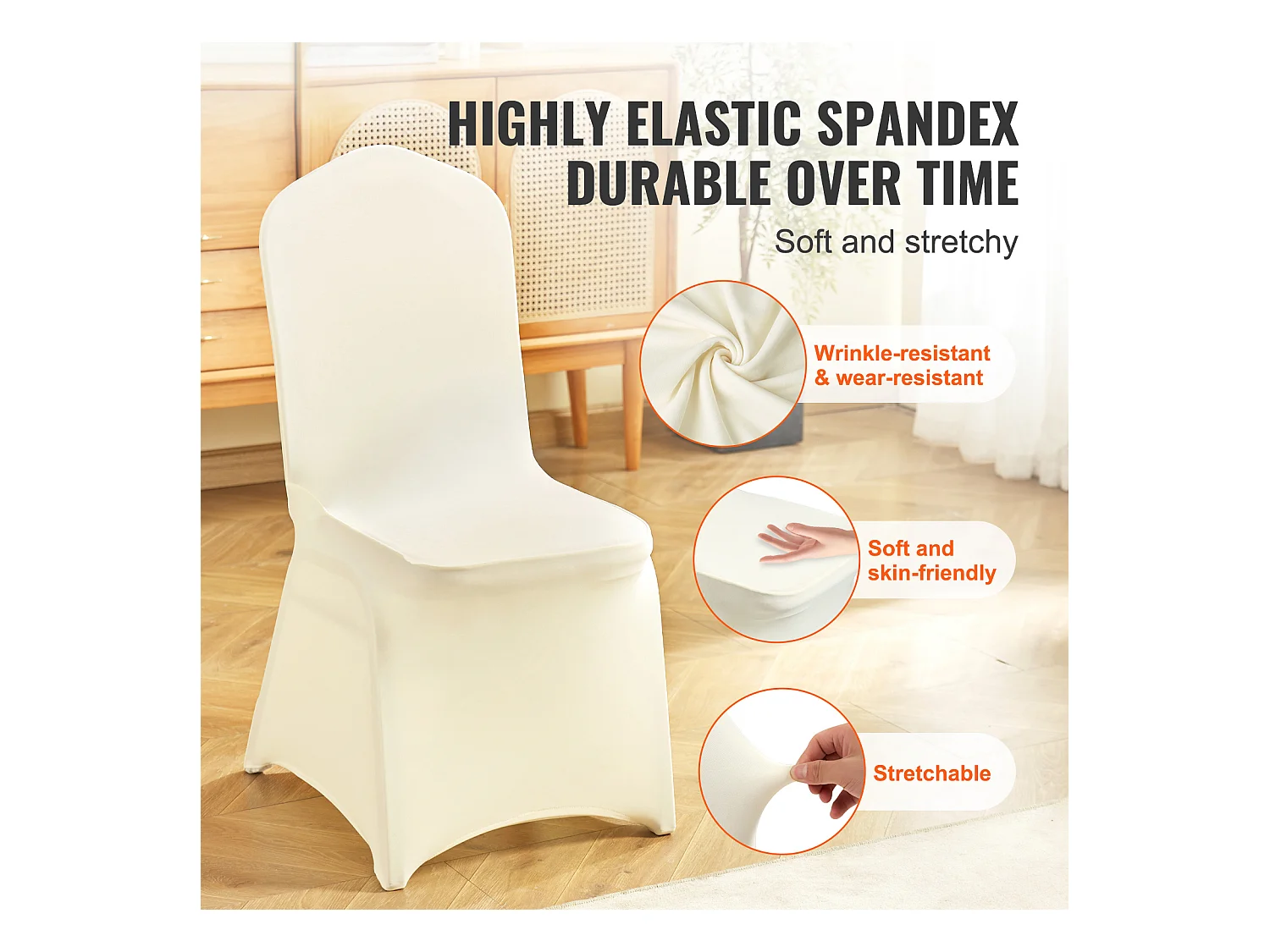 Housse de Chaise SucceBuy, 50 Pcs, Blanc Ivoire, Housses de Chaise Pliantes en Élasthanne Extensible, pour Diverses Occasions Comme les Mariages et les Fêtes