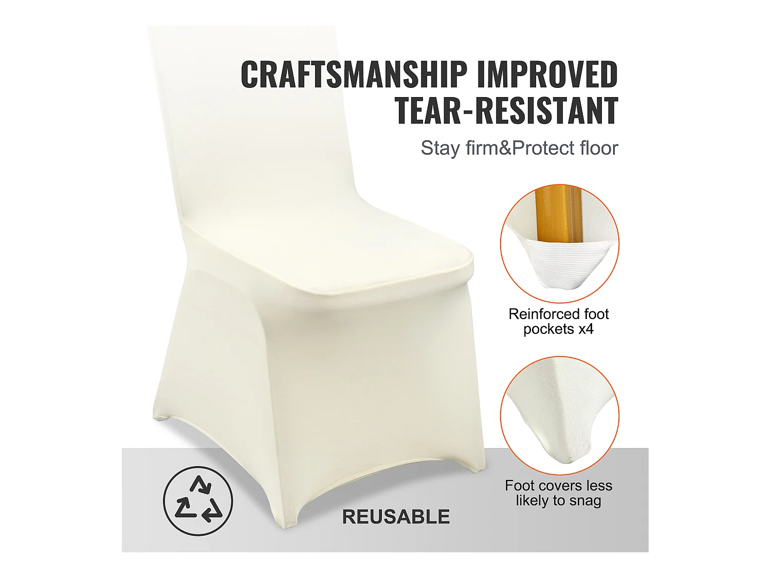Housse de Chaise SucceBuy, 50 Pcs, Blanc Ivoire, Housses de Chaise Pliantes en Élasthanne Extensible, pour Diverses Occasions Comme les Mariages et les Fêtes