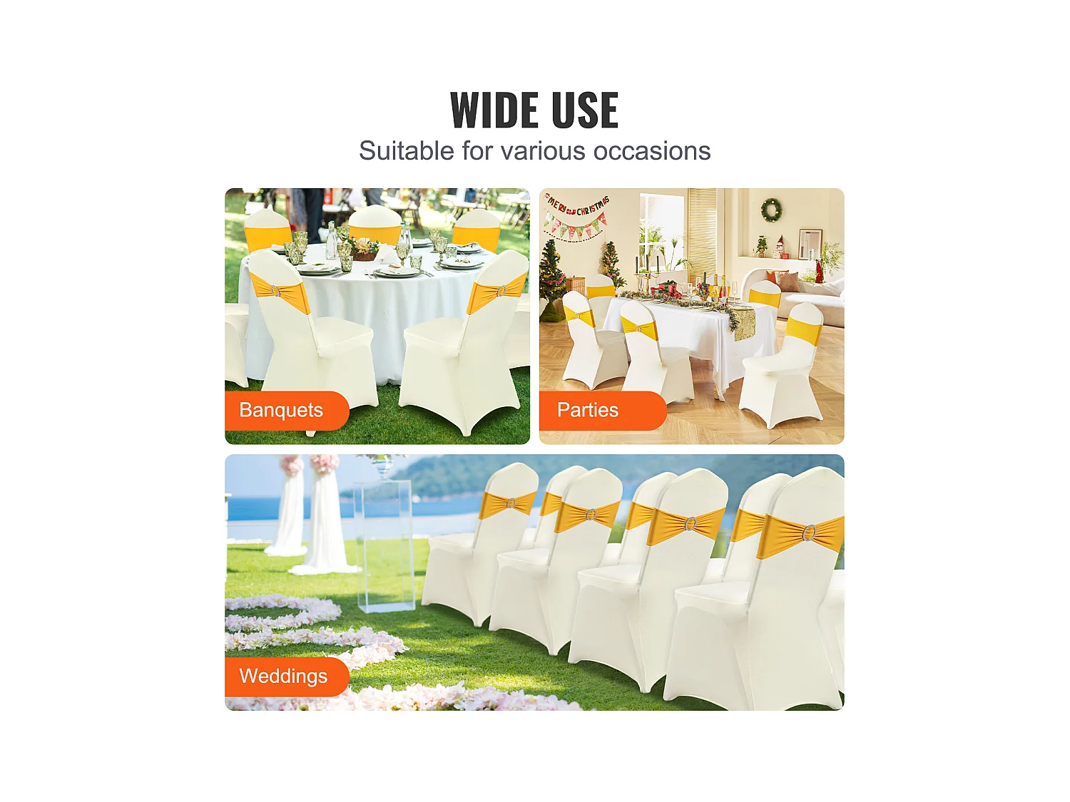 Housse de Chaise SucceBuy, 50 Pcs, Blanc Ivoire, Housses de Chaise Pliantes en Élasthanne Extensible, pour Diverses Occasions Comme les Mariages et les Fêtes