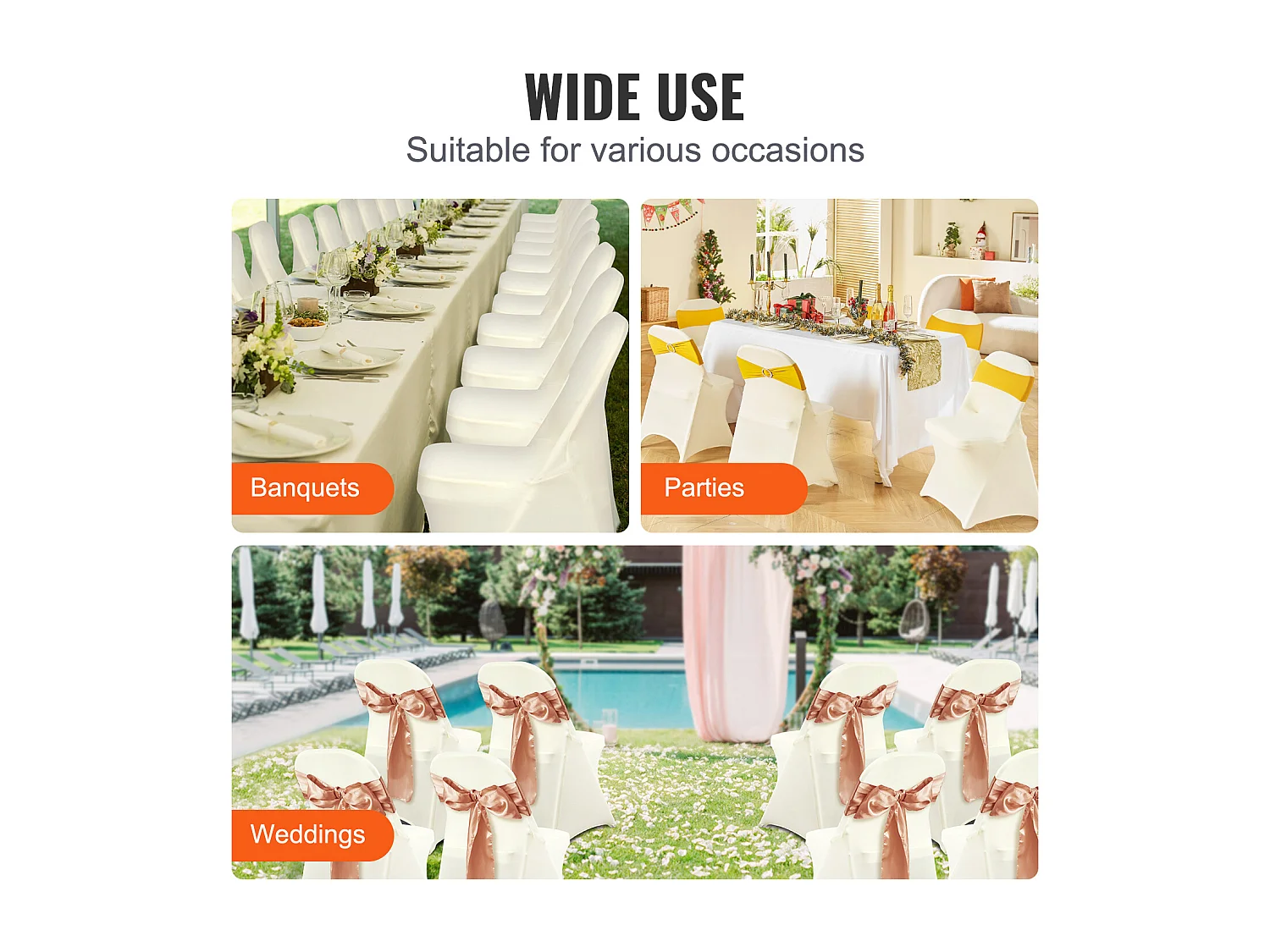 Housse de Chaise SucceBuy, 30 Pcs, Blanc, pour le Mariage, le Banquet, la Célébration, la Salle à Manger et les Vacances